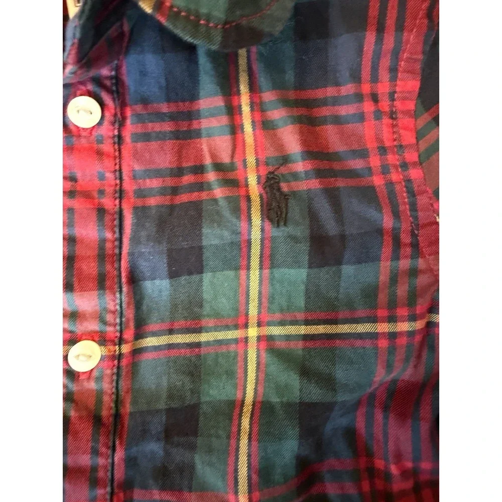 Ralph Lauren 24M Baby Girls Holiday Plaid Cotton Twill Shirt Dress W/bloom  Euc